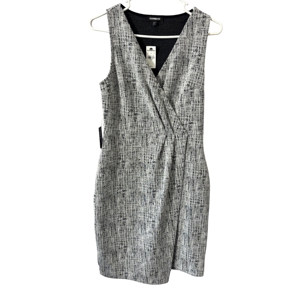 NWT Express Women Small Black White Tweed Wrap Sheath Dress Office Professional